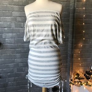 Off-the-shoulder dress body-hugging striped dress